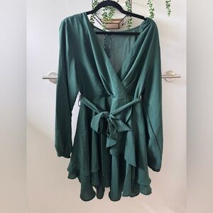Elegant Green Wrap Dress